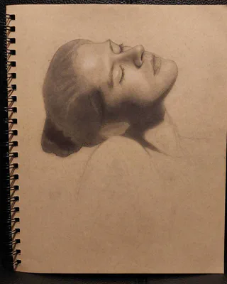 Reclining portrait drawing in a sketchbook